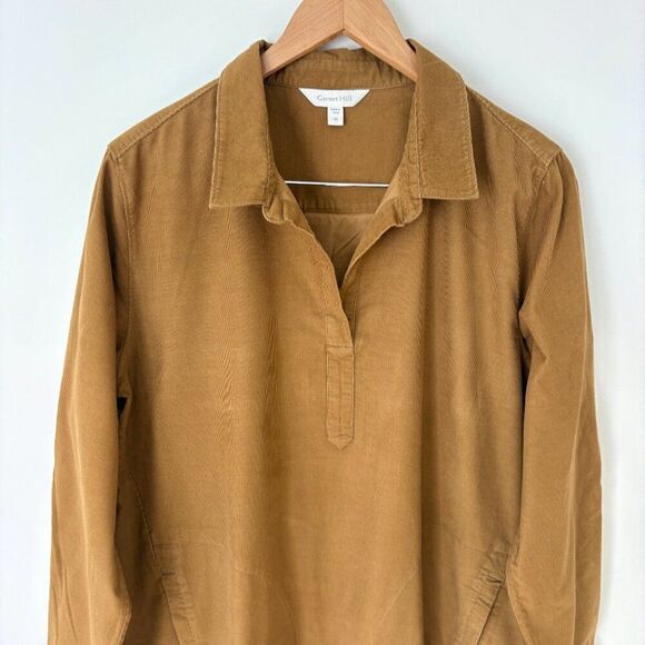 Garnet Hill Feather Wale Corduroy Tunic Top Popover Brown Sz M Soft Cotton - Picture 3 of 7